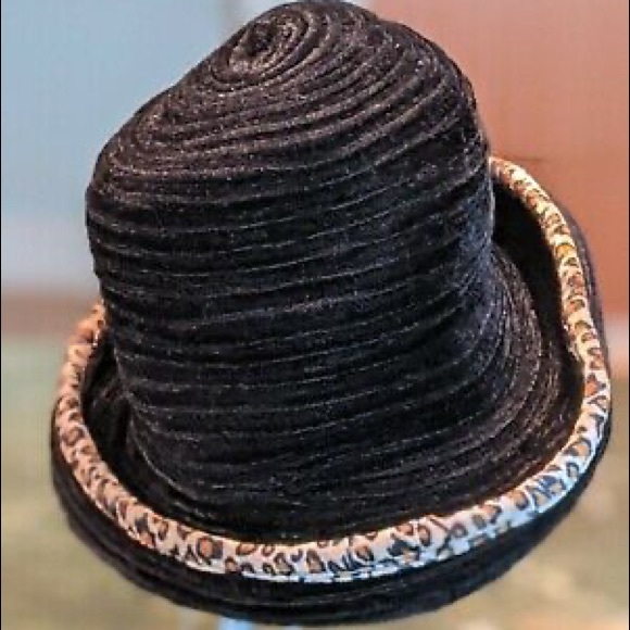 Vintage Brown Leopard animal Print Fur Bucket Hat bohemian boho hat y2k - Picture 3 of 5